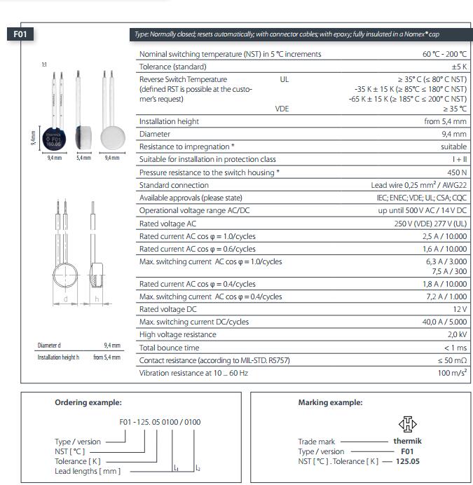 F01规格THERMIK温控器