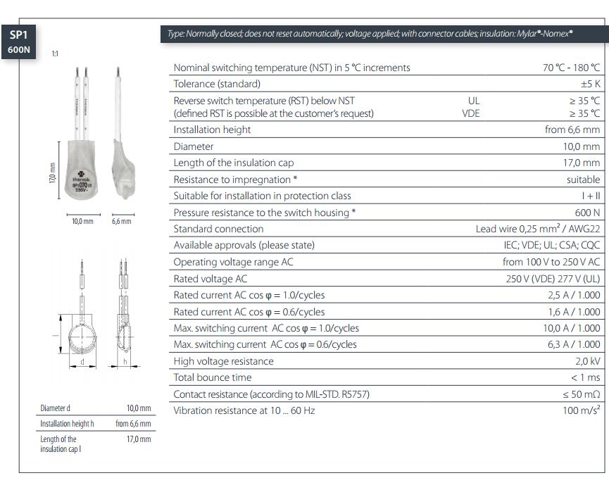 SP1-600N规格THERMIK温控器